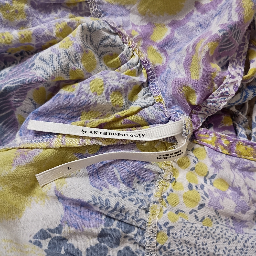 By Anthropology Floral Raw Hem Camisole In Purple and Yellow Size L - Picture 6 of 8